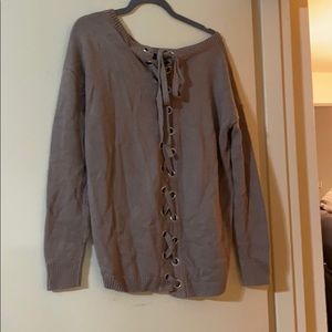 Taupe express lace up back sweater size small new
